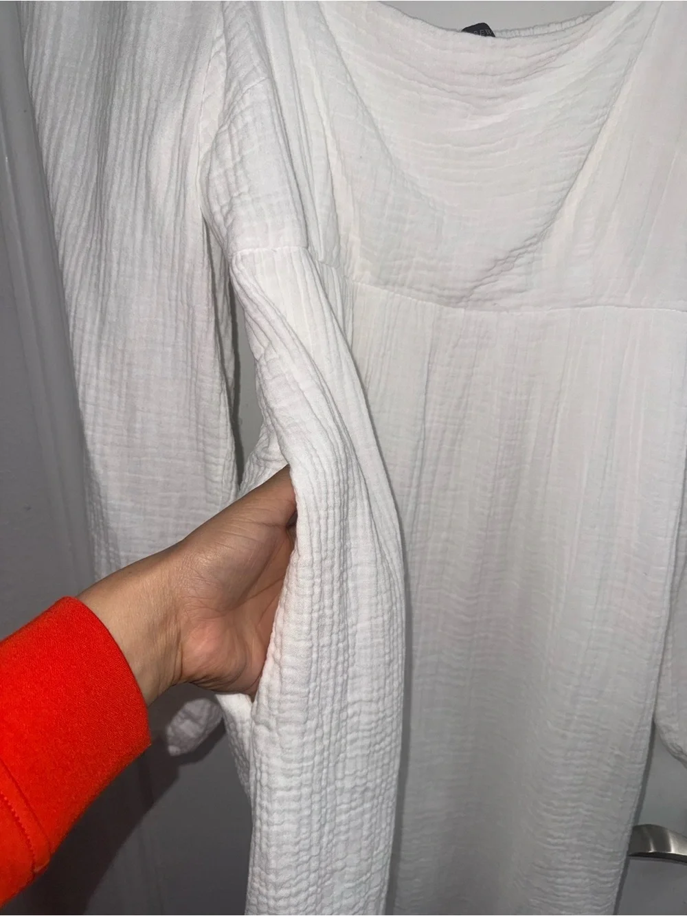 Crew soft gauze mini dress with a square neck and long puff sleeves size S